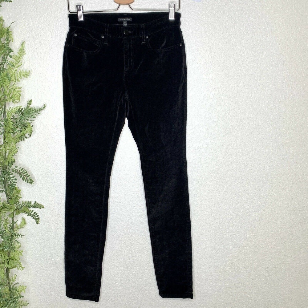 🌳 Eileen Fisher Pants Black Velvet Slim Skinny 2